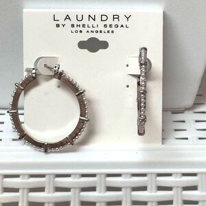NWT Laundry By Shelli Segal Silver Pearl Beaded Hoop Earrings 1.75 inch